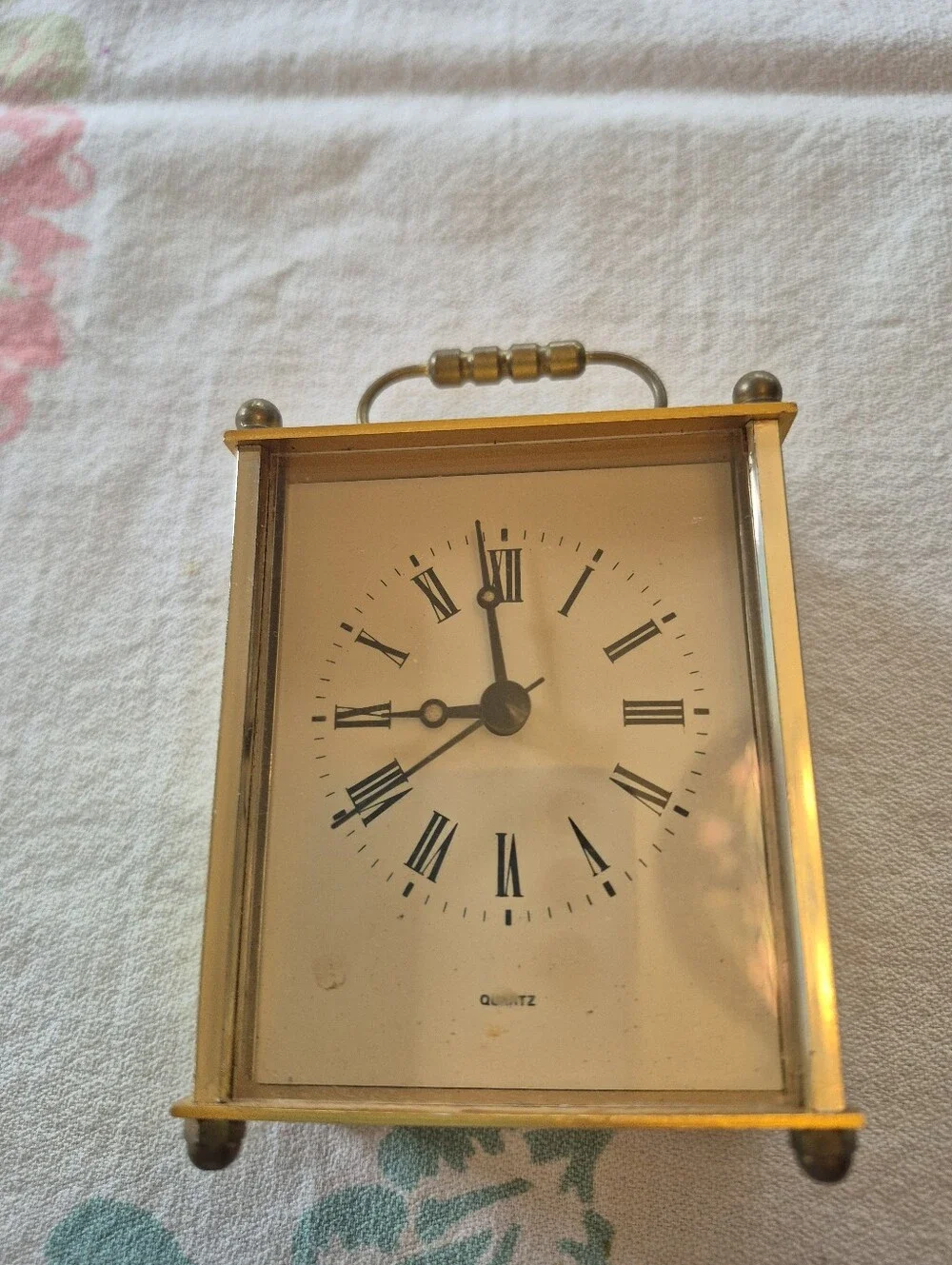 Vintage 1960s ESTYMA BRASS Mantel, OR Travel Clock.  Battery.